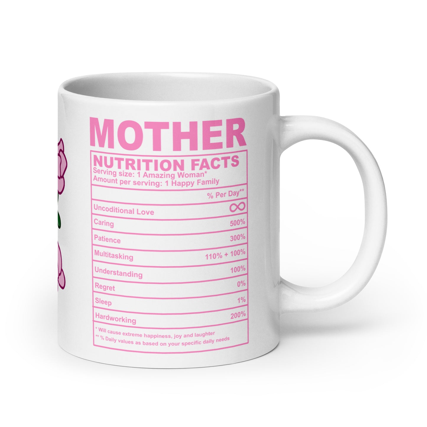 πΈπ White Mother Nutrition Facts Mug β Filled with Love, Laughter, and 100% Sass