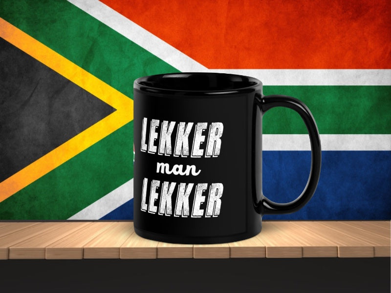 "Lekker man Lekker" Black Mug β Sip with South African Style! βοΈπΏπ¦
