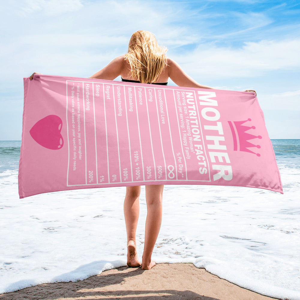 Mother Nutrition Facts Beach Towel – Big Love, Bold Design, and Totally Soakable