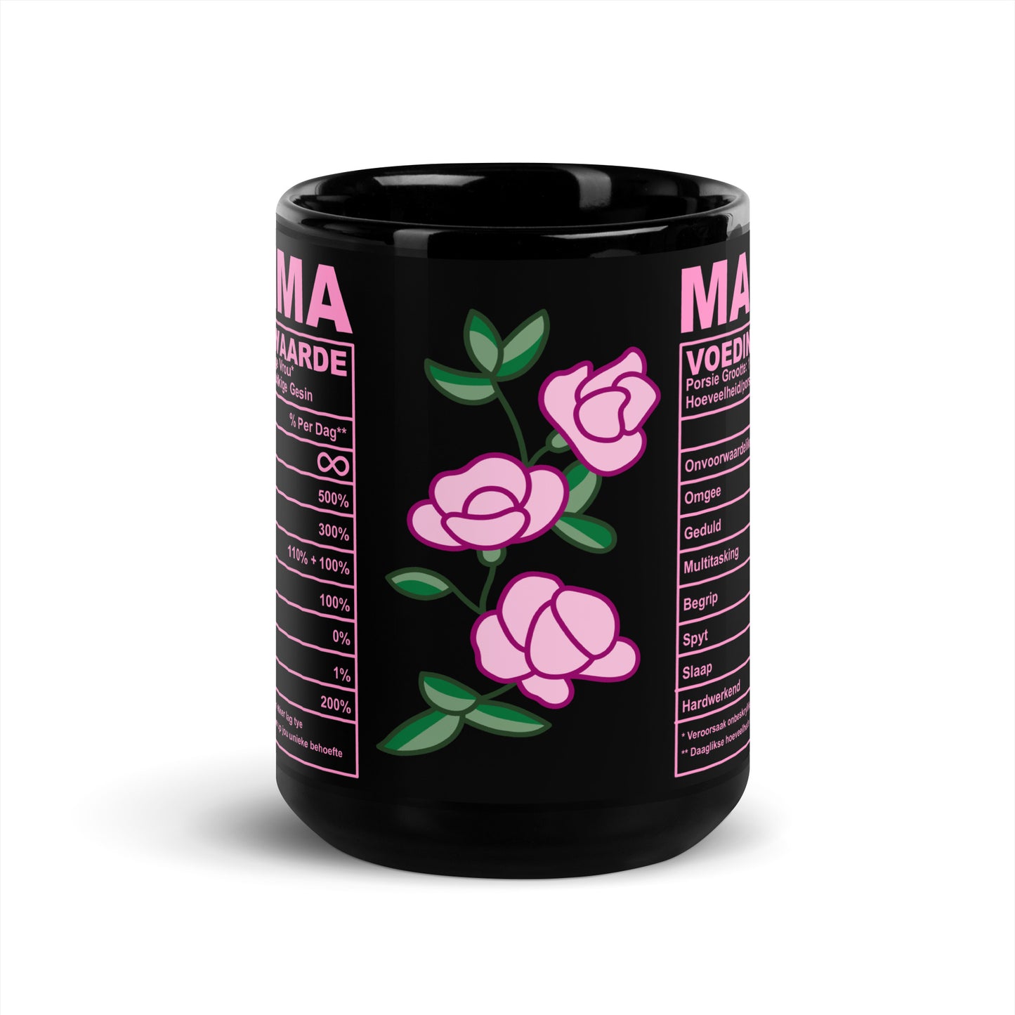 Swart Mamma Voedingswaarde Beker – Gemaak met 100% Liefde (en dalk 'n bietjie koffie)