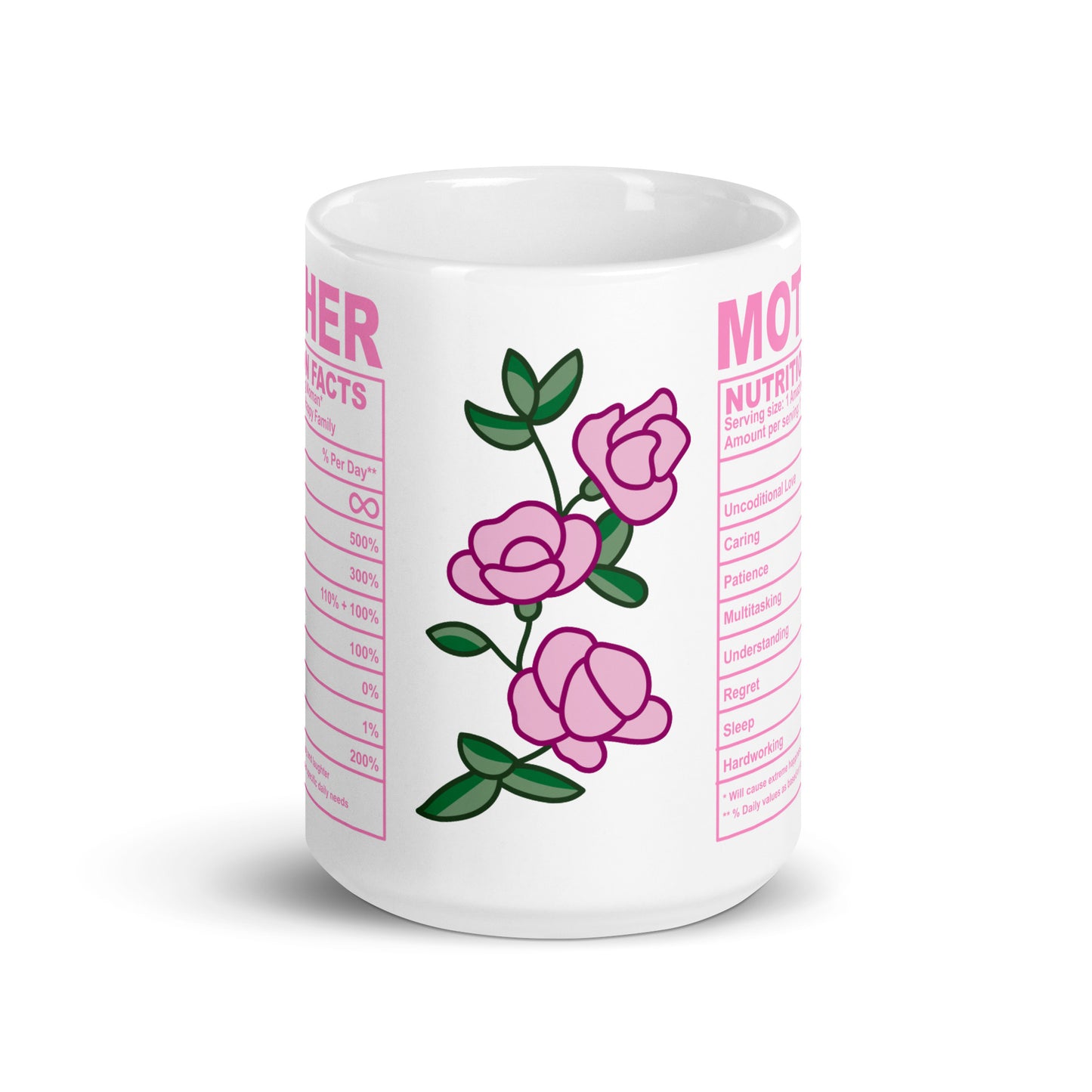 🌸💕 White Mother Nutrition Facts Mug – Filled with Love, Laughter, and 100% Sass