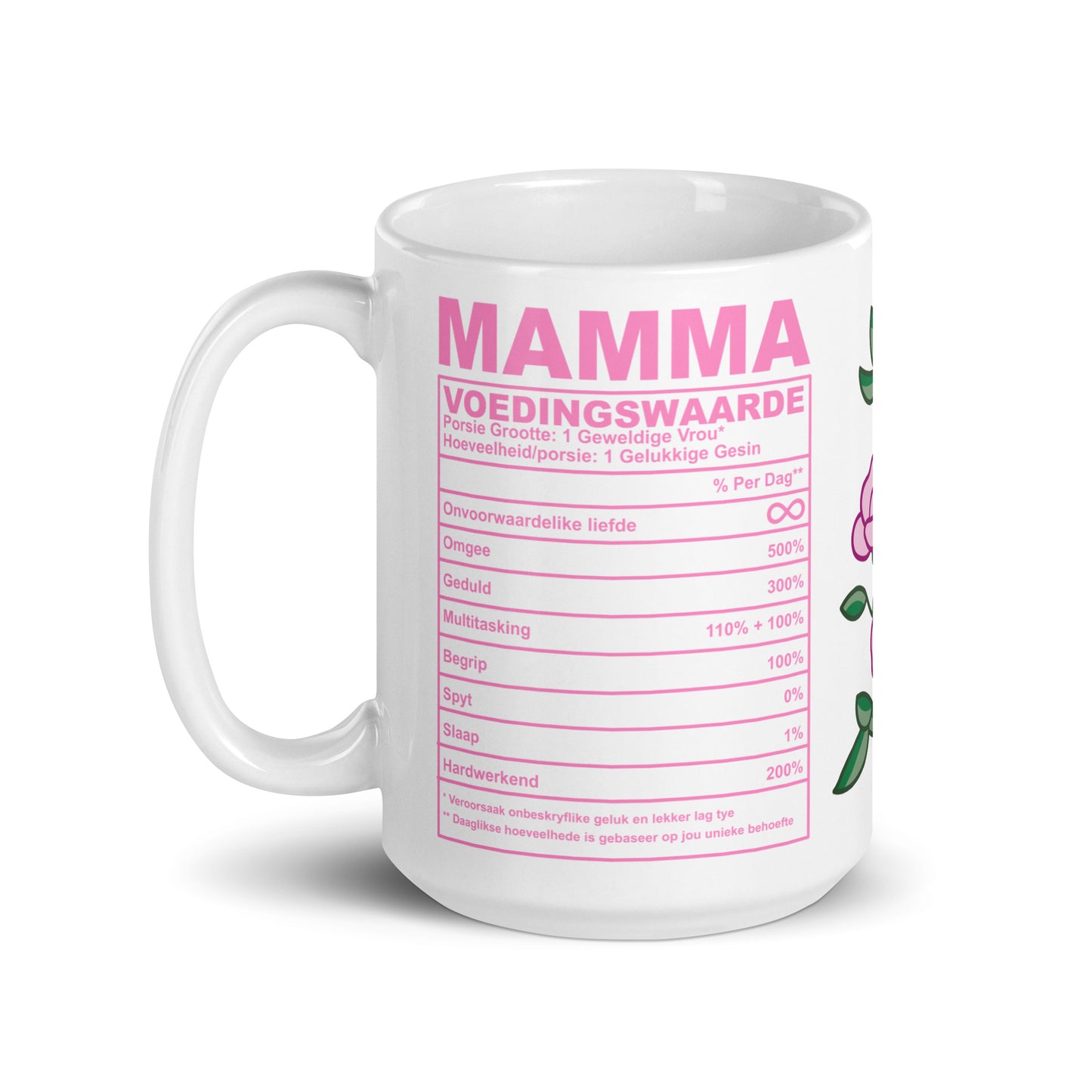 Mamma Voedingswaarde Beker – Gemaak met 100% Liefde (en dalk 'n bietjie koffie)