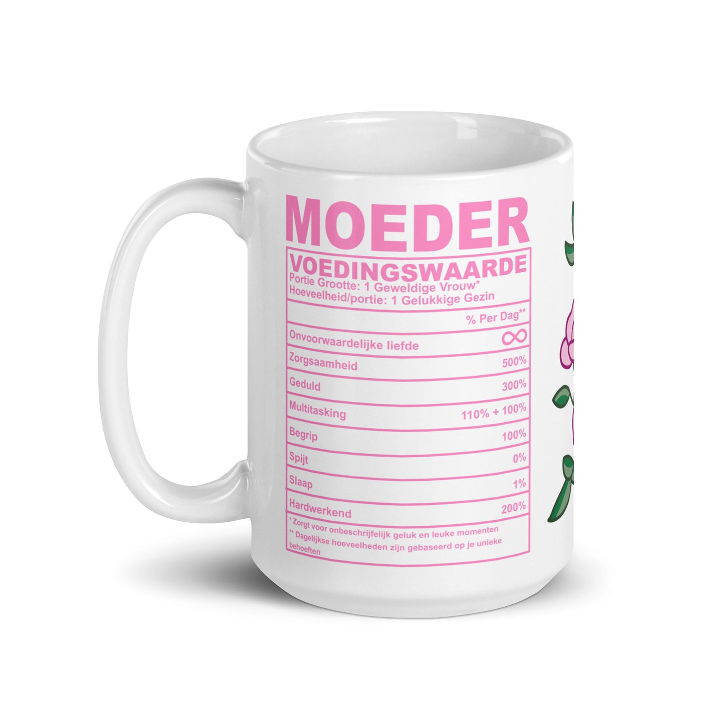 🌸💕 Witte Moeder Voedingswaarden Mok – Gemaakt met 100% Liefde (en een vleugje humor)