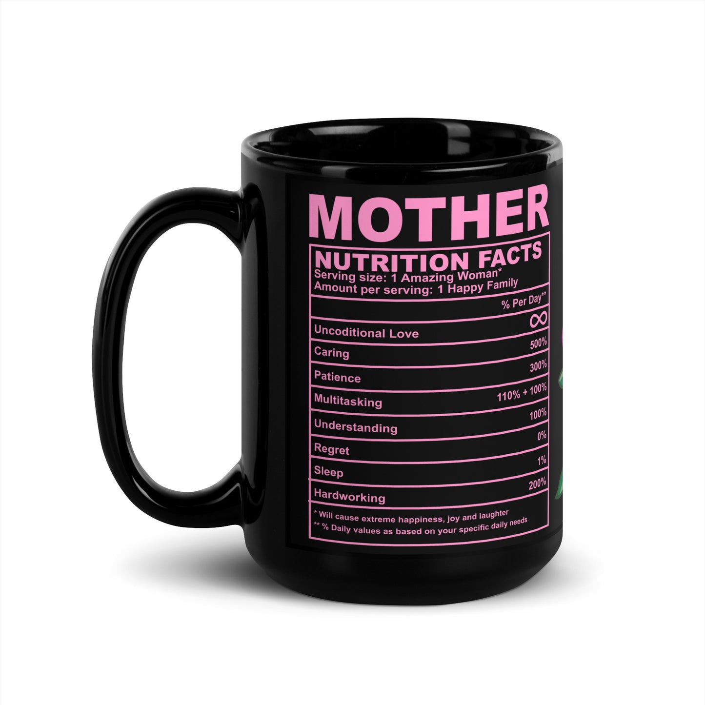 🌸💕 Black Mother Nutrition Facts Mug – Filled with Love, Laughter, and 100% Sass
