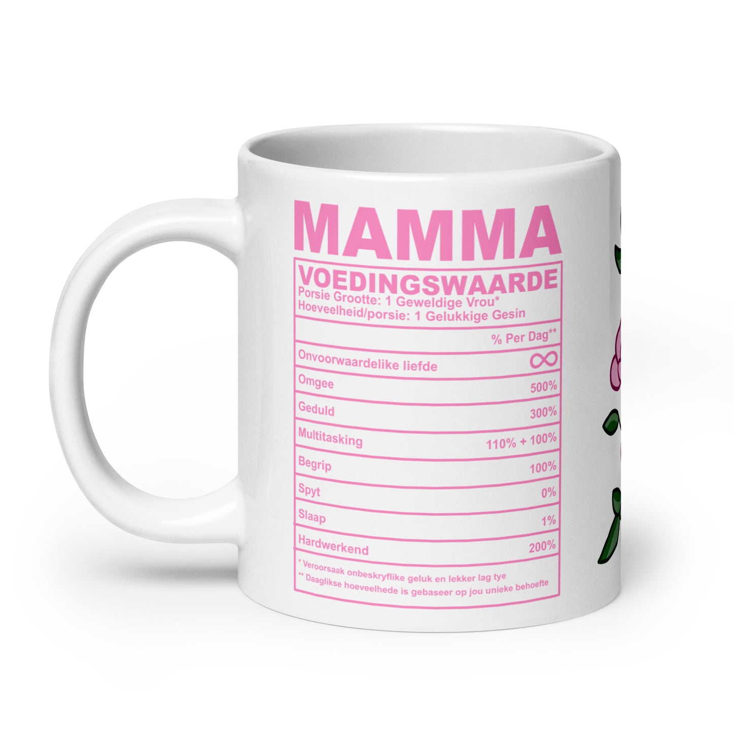 Mamma Voedingswaarde Beker – Gemaak met 100% Liefde (en dalk 'n bietjie koffie)