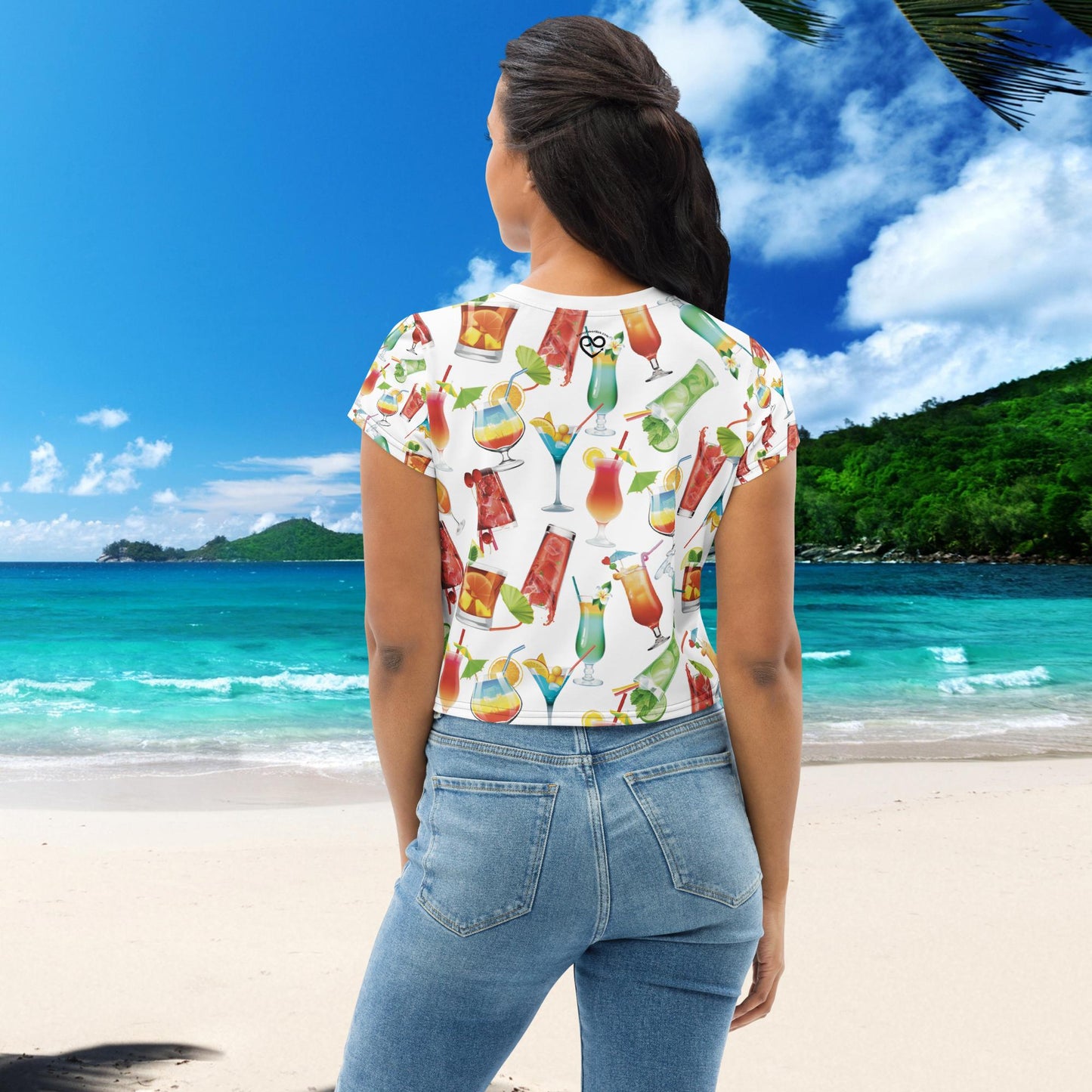 Trendy White and Colourful Tropical Cocktail Crop Top - Embrace Your Playful Style