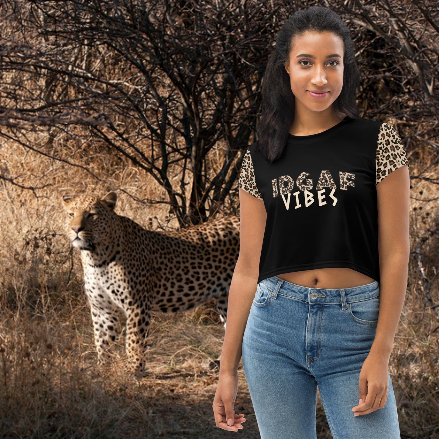 Modish IDGAF Panther Print Crop Top - Unique Design, Trendy & Soft