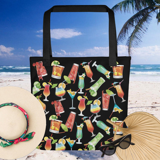 Black Tropical Cocktail Beach Vibes Tote bag