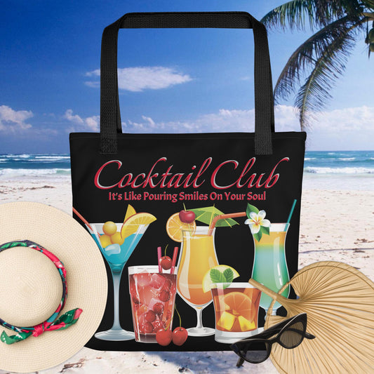 Spacious and trendy Black Cocktail Club Tote Bag