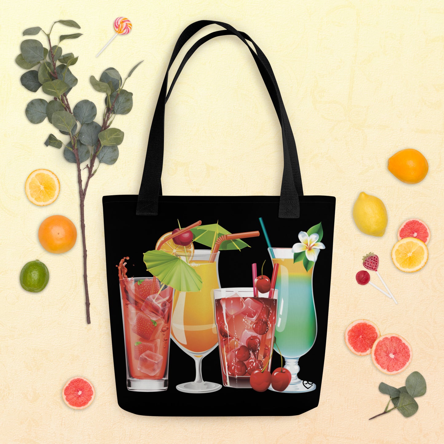 Black Trendy Four Cocktails Tote bag