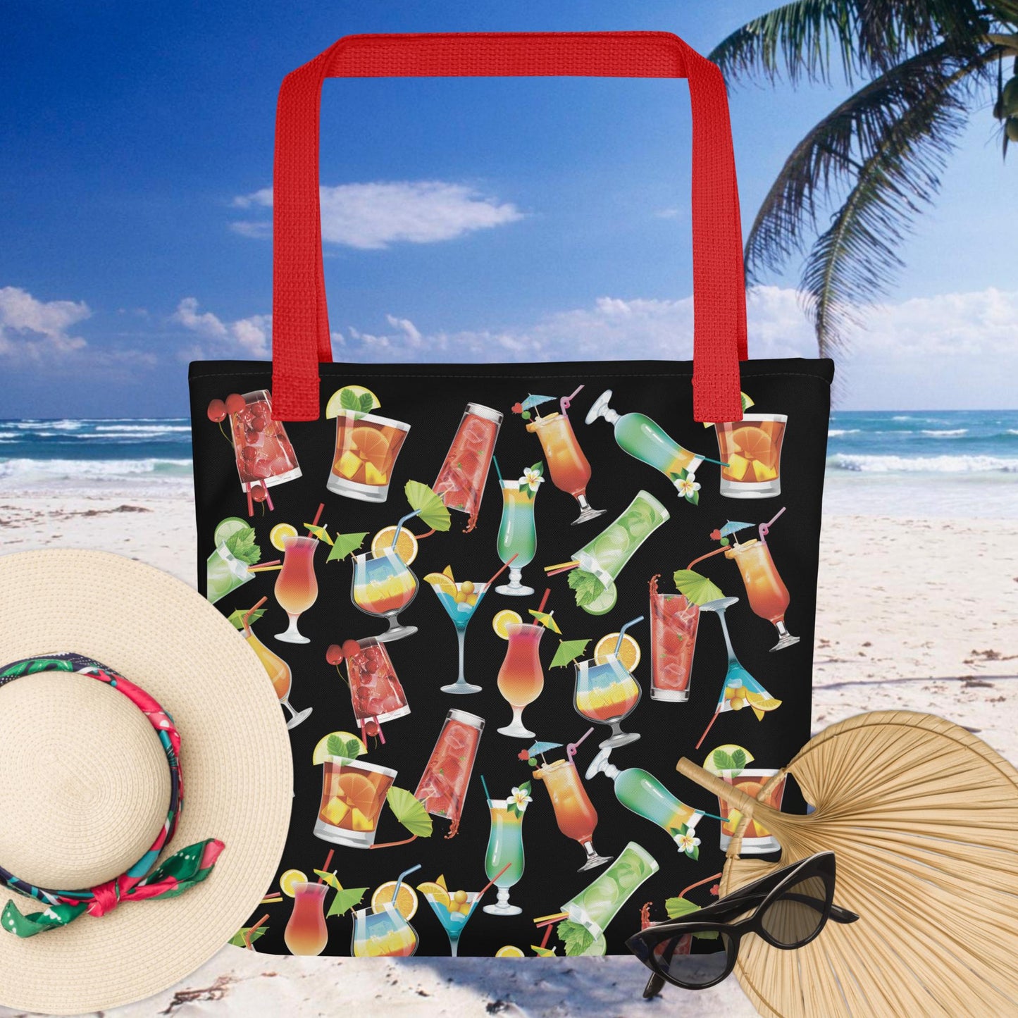 Black Tropical Cocktail Beach Vibes Tote bag