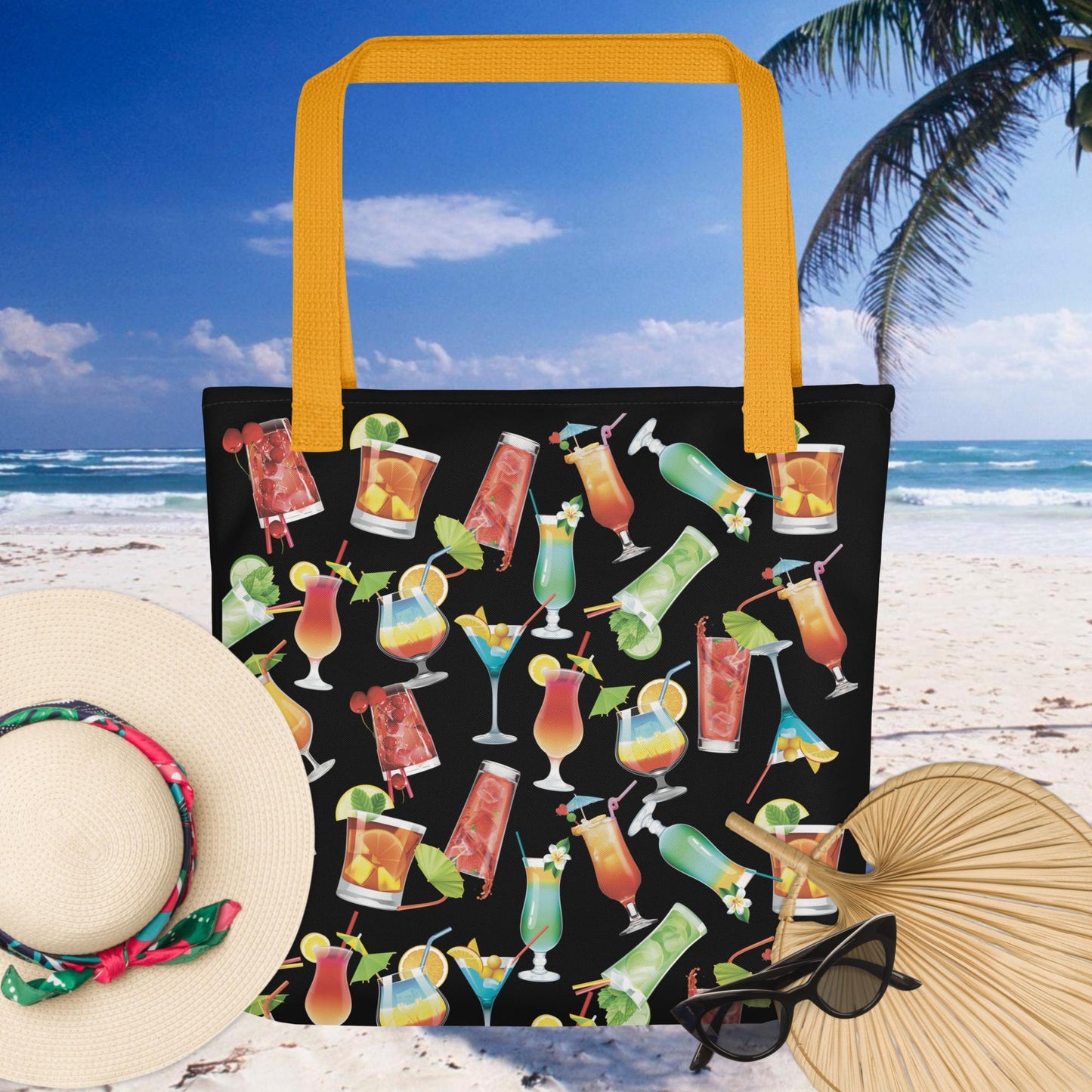 Black Tropical Cocktail Beach Vibes Tote bag