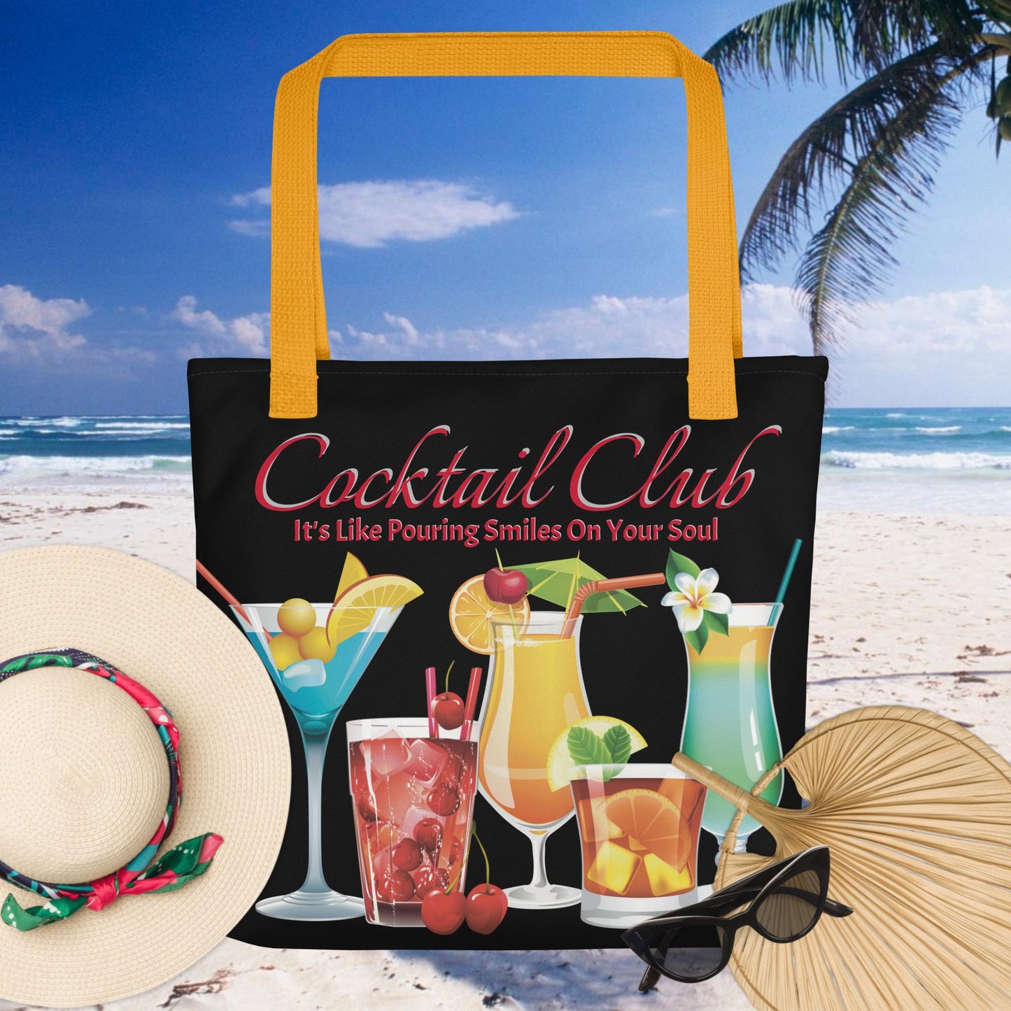 Spacious and trendy Black Cocktail Club Tote Bag