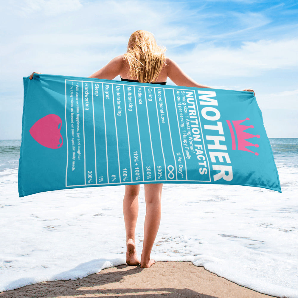 Mother Nutrition Facts Beach Towel – Big Love, Bold Design, and Totally Soakable