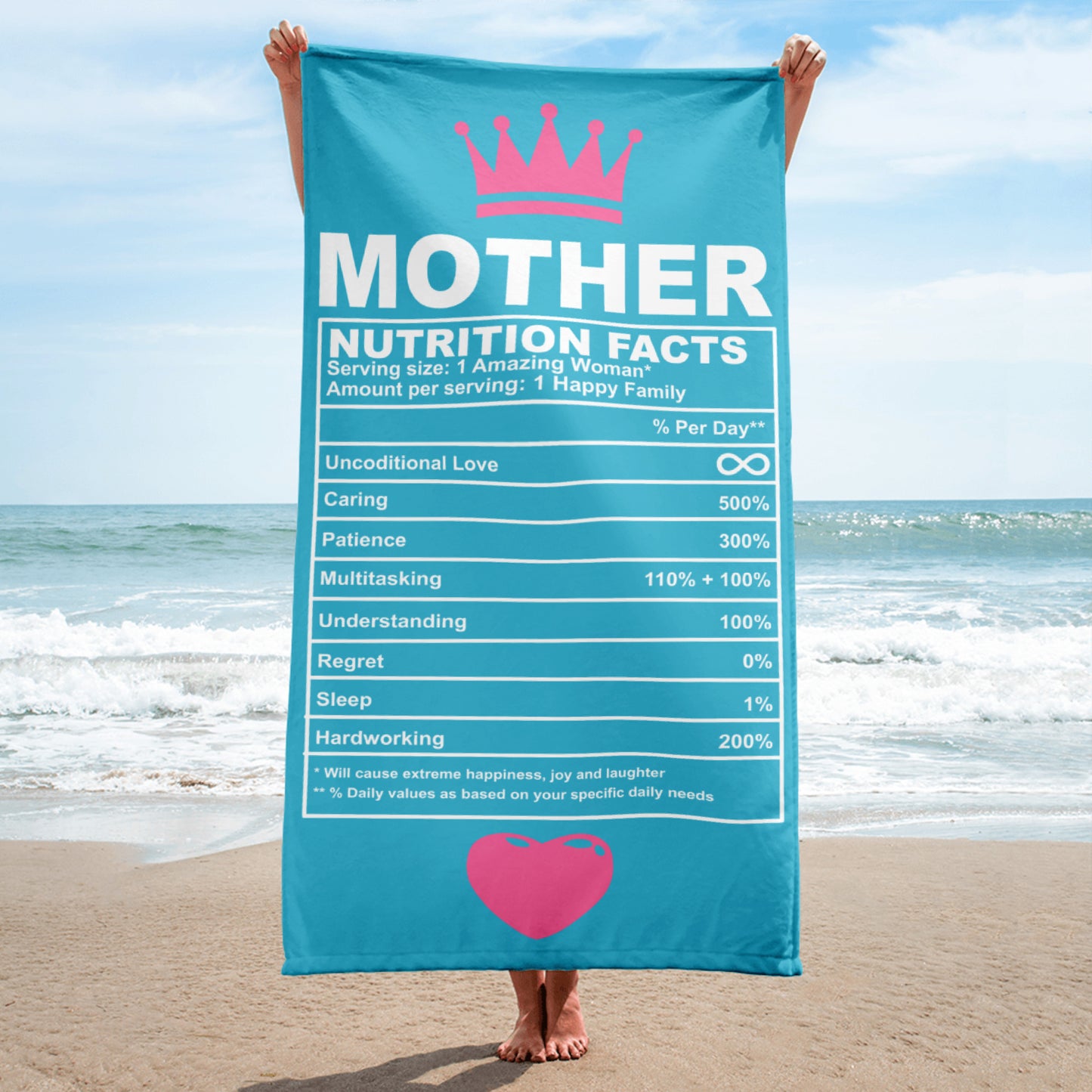 Mother Nutrition Facts Beach Towel – Big Love, Bold Design, and Totally Soakable