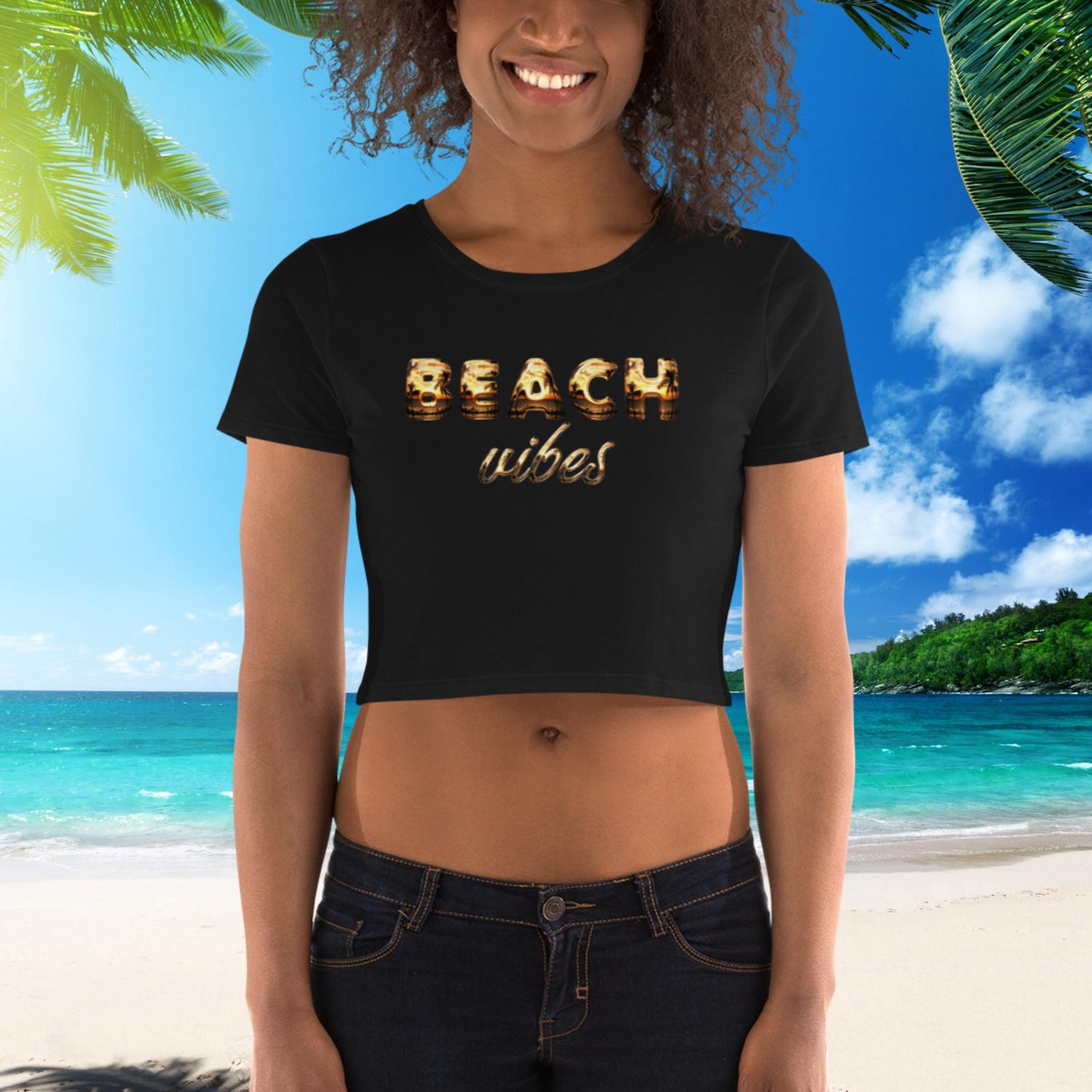 Unique 3D-Look Beach Vibe Slogan Crop Top