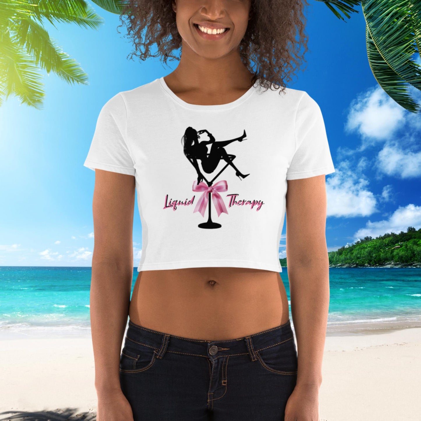 Sassy Fun Woman in Martini Glass Crop Top - Trendy Casual Wear for the Playful Fashionista