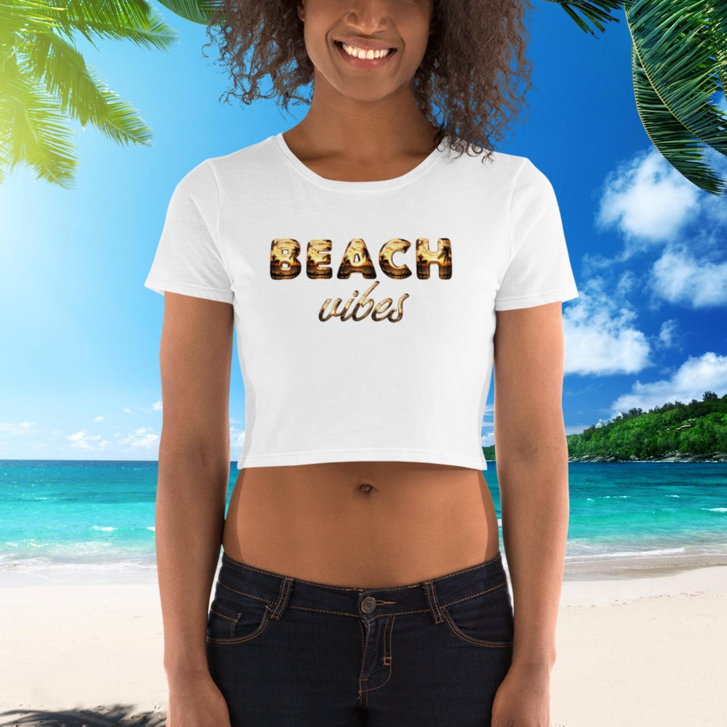 Unique 3D-Look Beach Vibe Slogan Crop Top